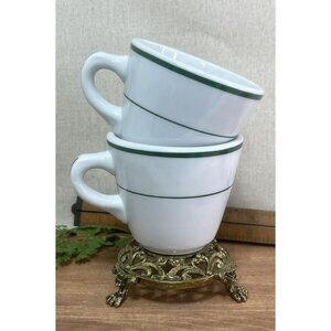 Vtg Set Of 2 Shenango New Castle PA Green Stripe Restaurant Coffee Mugs Cups